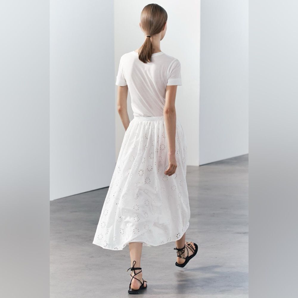 NWT Zara Women’s Cotton Lined Embroidered Eyelet Maxi Skirt Size XL - Picture 6 of 15